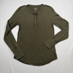 Gap Olive Ribbed Henley Shirt Size Medium Tall Long Sleeve